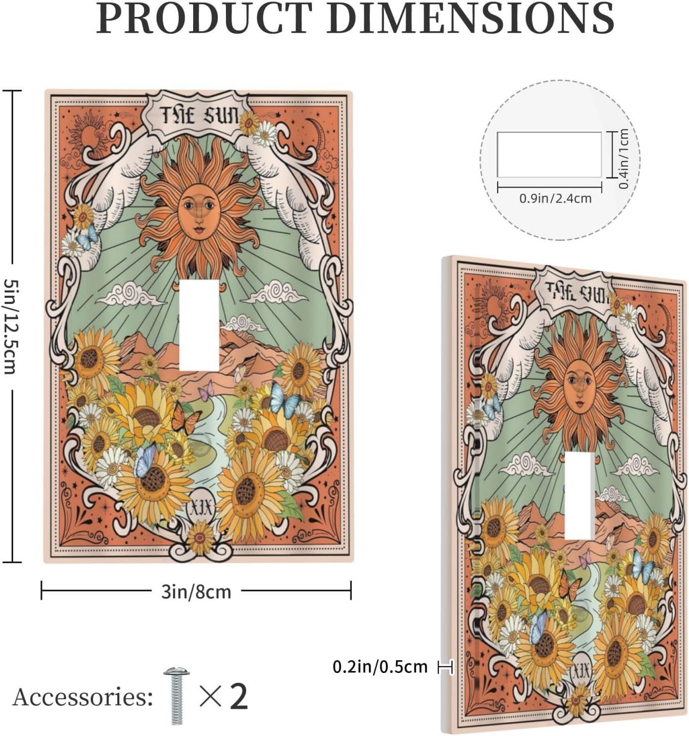 Boho Retro Sun Sunflower Vintage Flower Butterfly Decorative Light Switch Cover 1 Gang Single Toggle Device Electrical Faceplate Switchplates Decorator Outlet Wall Plate for Farmhouse Home Decor