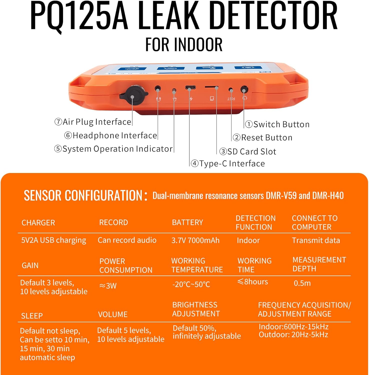 PQWT Underground Water Leak Detectors for Home PQ125A Wall Pipe Water Leakage Detection with Touchscreen Earphone and Carrying Case Multi Sensor Acoustic Pipeline Sound Intensifier