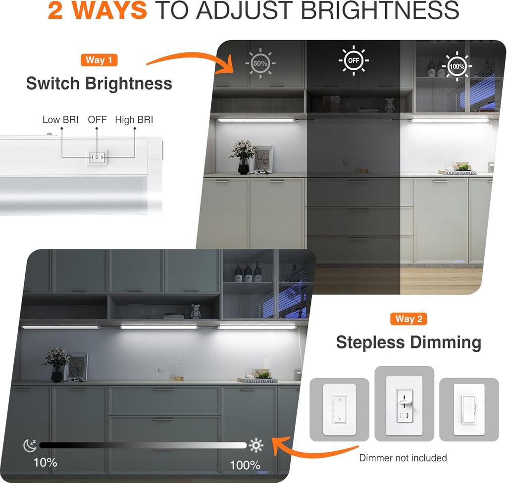 24inch Linkable Under Cabinet Lighting Hardwired Plug-in, Wired led Under Cabinet Lights with 5 CCT (2700/3000/3500/4000/5000) & Dimmable, Under Counter Lights for Kitchen, 15W, 1500LM, 2 Pack