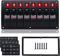 Geloo 8 Gang Marine Rocker Switch Panel, Boat Switch Panel Waterproof, 12V Switch Panel with Red LED Light, Aluminum Switch Panel for Car RV Truck with 5A 10A 15A Circuit Breaker
