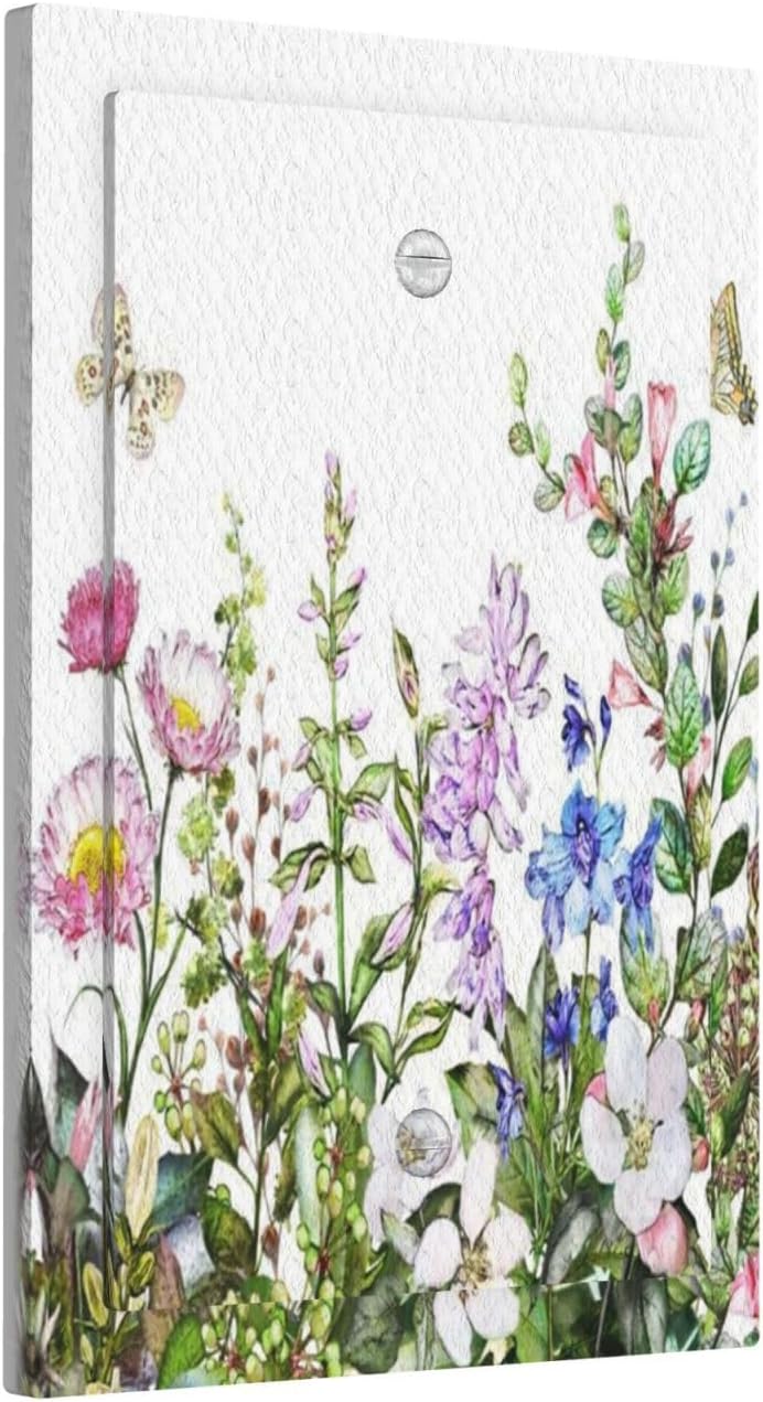 Decorative Light Switch Plate Covers Rustic Pink Flower Green Leaf 1 Gang No Device Single Blank Outlet Covers Wall Plate Light Switch Cover Plate Faceplate for Bedroom Home Decor