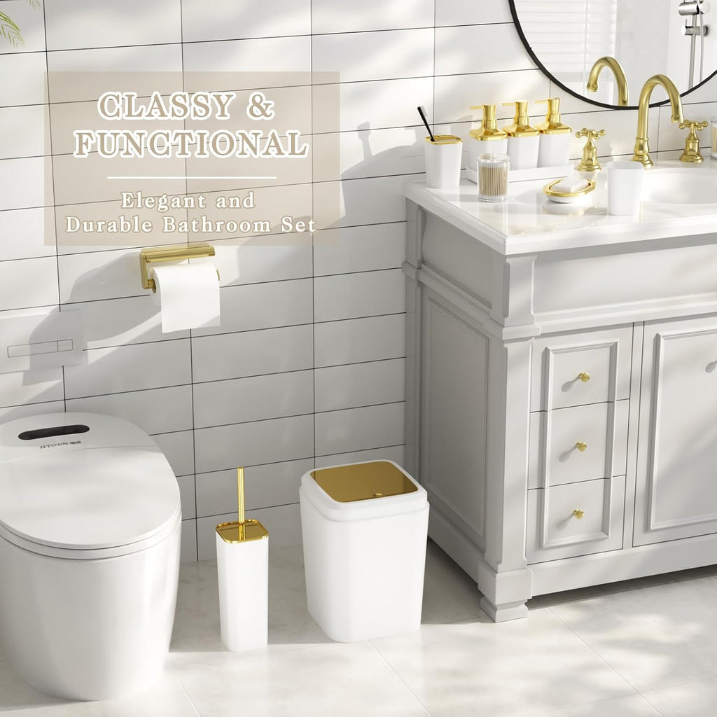Bathroom Accessory Set, 11PC Bathroom Set, White Bathroom Accessories, Bathroom Accessories Set with Trash Can, 3PC Soap Dispensers and Toilet Brush