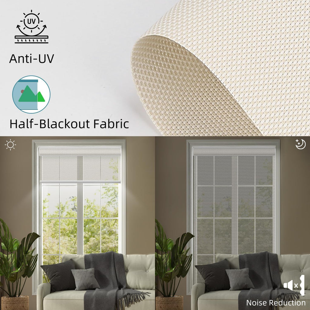 SmartWings Motorized Roller Shades 5% Openness Without Privacy Custom Size, Rechargeable Battery, Works with Matter/Apple HomeKit, Alexa, Thread/Zigbee, Remote Optional, 5% Openness White Linen
