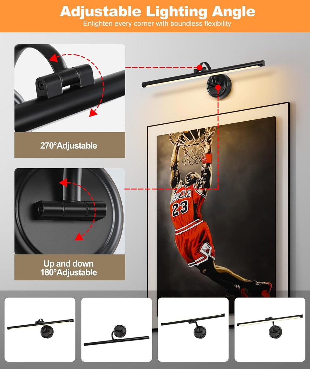 LED Picture Light,Cord-free Picture Frame Light for Wall, 5000mAh Rechargeable Art Lights, Cordless Battery Wall Sconce for Paintings ,Art work,Portraits, Dartboards, Bookshelf(Black, 23.6inch)