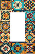 Mexican Talavera Ceramic Tile Moroccan Boho Decorative Outlet Covers 1 Gang Single Rocker Light Switch Cover Plate Wall Plates GFCI Faceplate for Bathroom Kitchen Decor