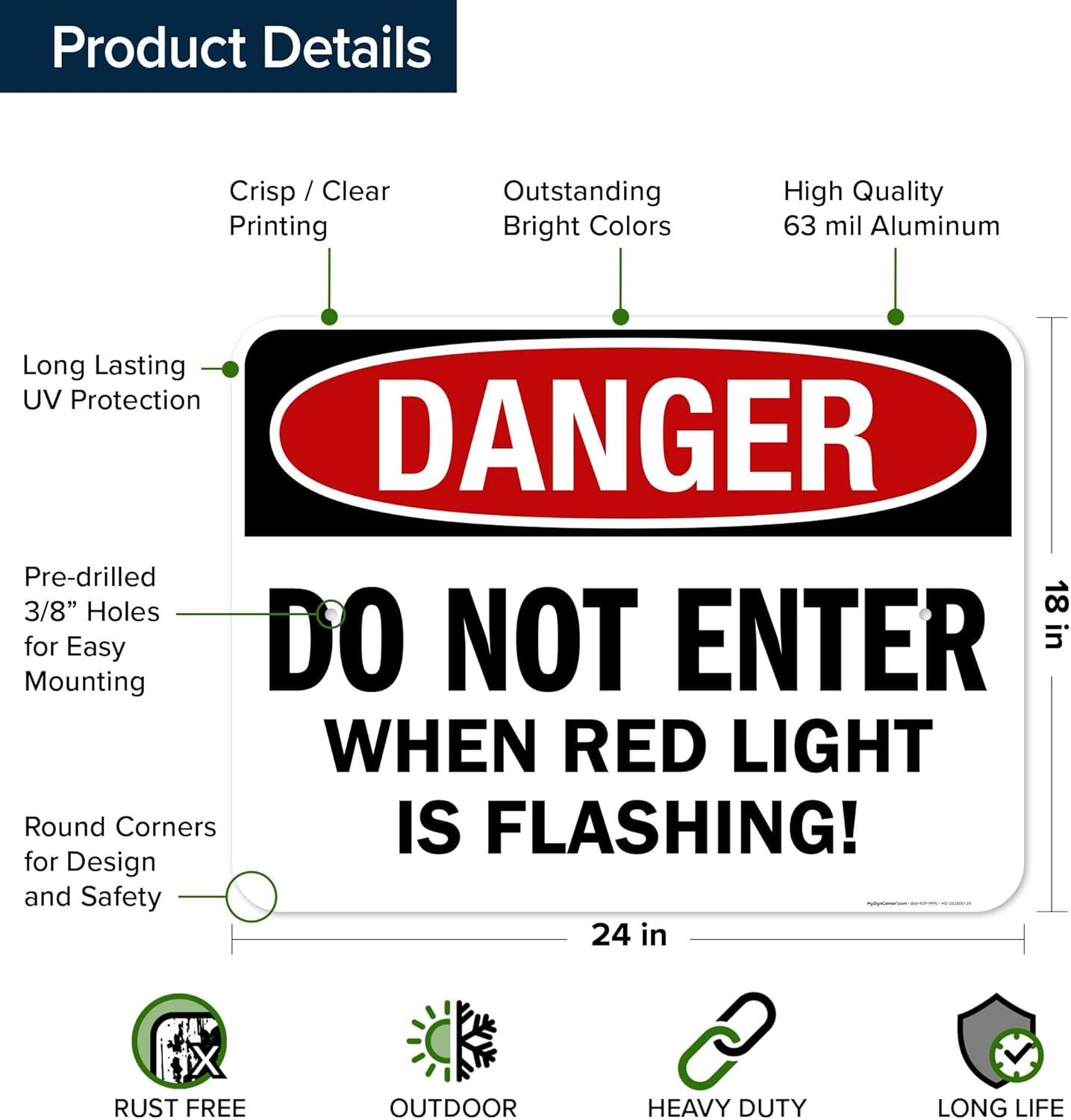Danger Do Not Enter When Red Light is Flashing Sign, 18x24 Inches, Rust Free .063 Aluminum, Fade Resistant, Made in USA by My Sign Center