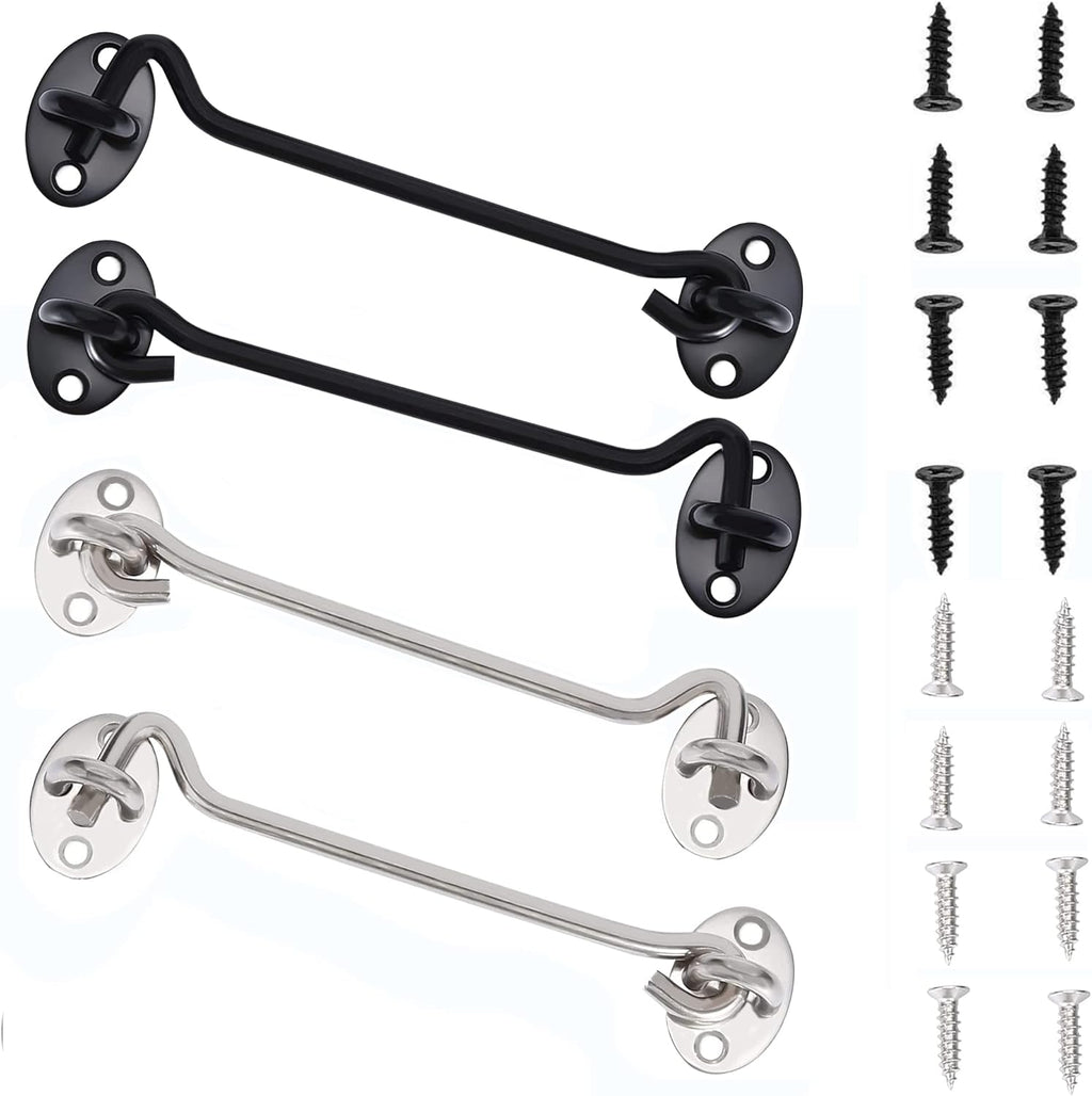 4 Pack Barn Door Latch Door Lock Hardware, Sliding Door Lock Eye Hook Latch with Screws, Rust-Resistant Metal Gate Latch, Privacy Hooks Latch for Inside Door, Wooden Fence