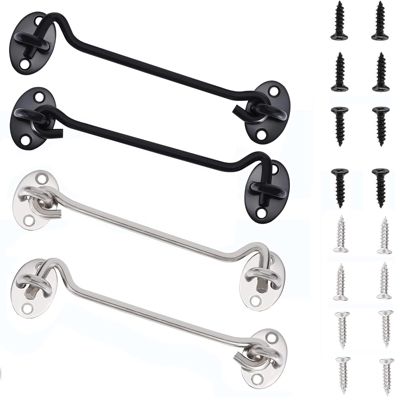 4 Pack Barn Door Latch Door Lock Hardware, Sliding Door Lock Eye Hook Latch with Screws, Rust-Resistant Metal Gate Latch, Privacy Hooks Latch for Inside Door, Wooden Fence