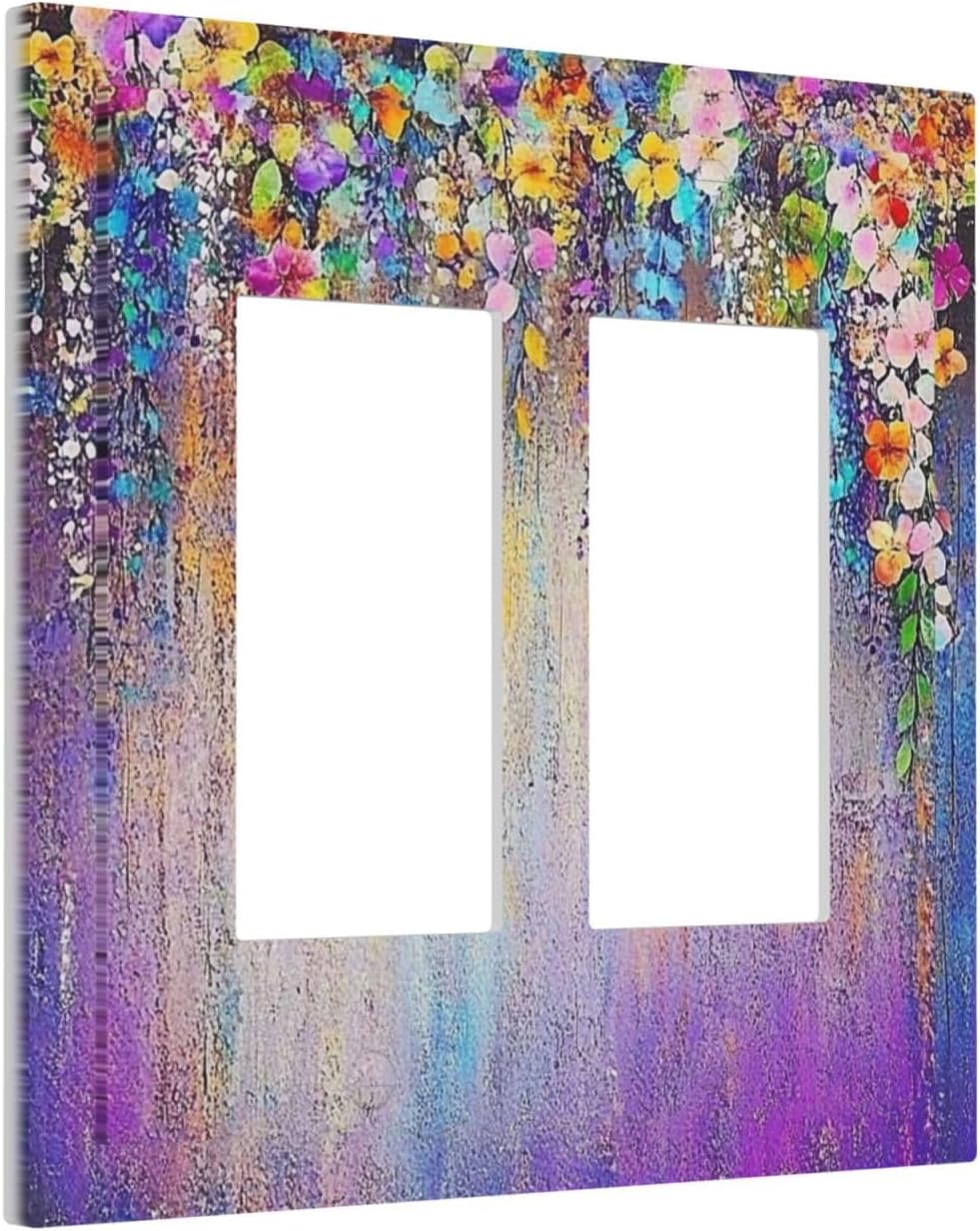Colorful Country Flower Wildflower Floral Decorative Outlet Covers 2 Gang Double Gfci Rocker Electrical Wall Panels Light Switch Cover Plate For Bed Room Living Room Decor