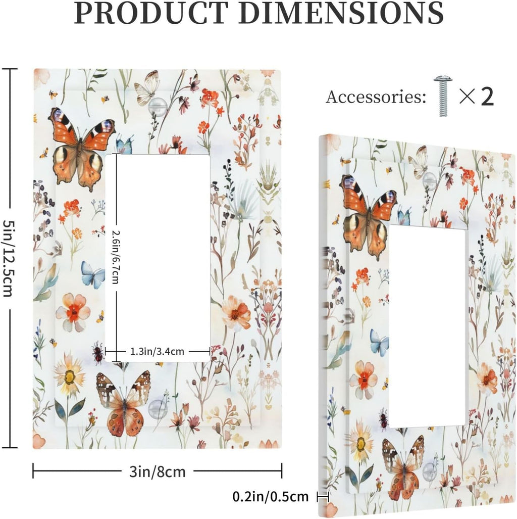Decorative Outlet Covers Butterfly Floral Boho Multicolor Flower Leave 1 Gang Single Rocker Light Switch Cover Plate Wall Plates GFCI Faceplate for Bed Room living Room Decor