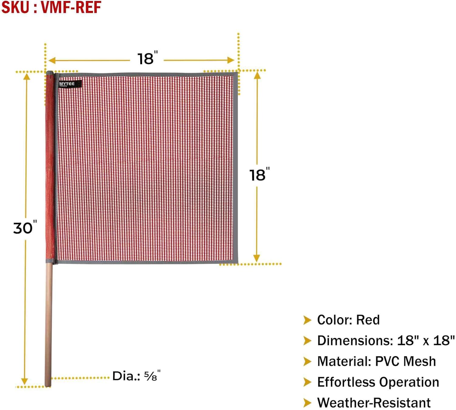 Mytee Products (8 Pack) 18"x18" Red Warning Flags for Trucks with Dowel & Reflective Webbing - High Visibility Vinyl Mesh Safety Flag DOT Compliant