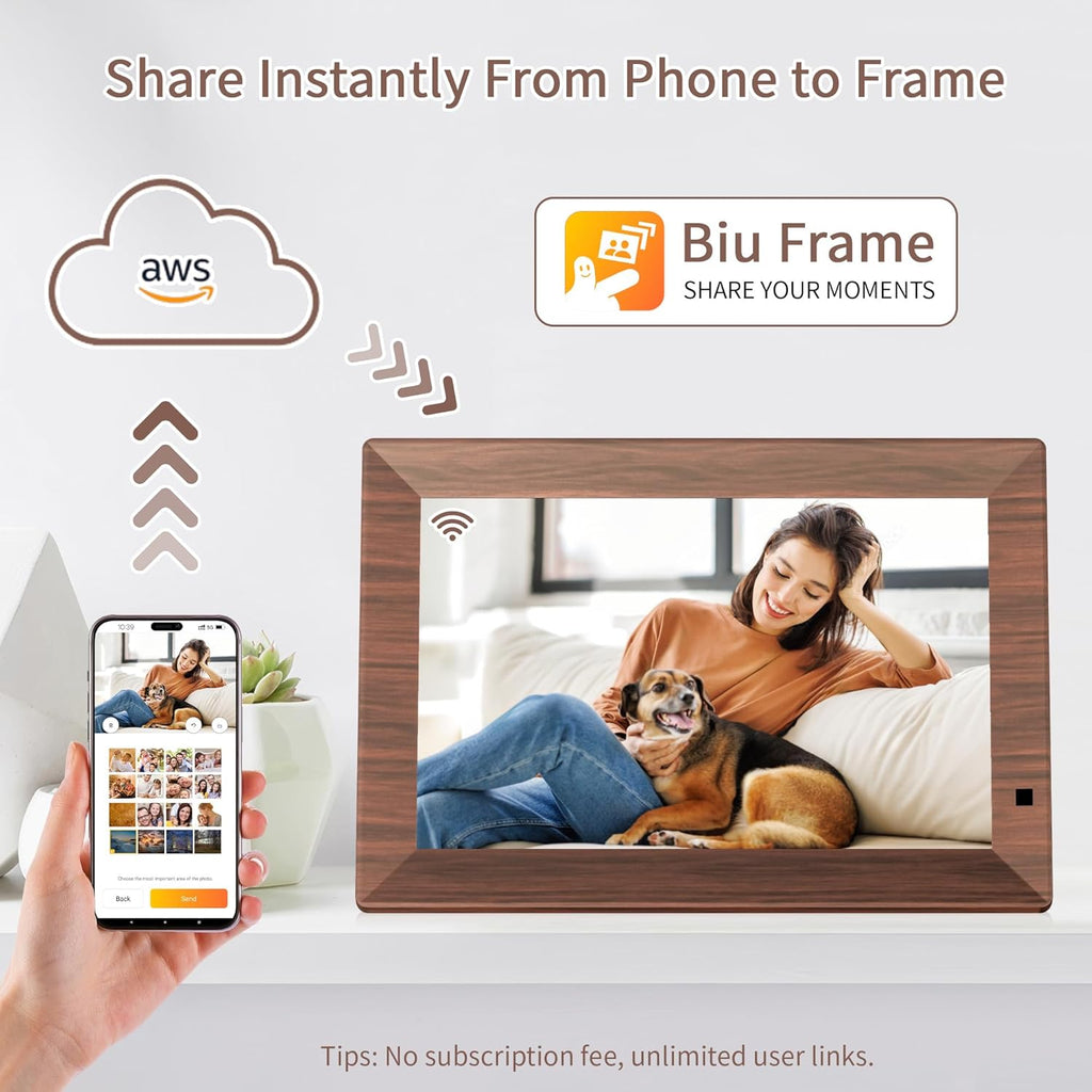 10.1 WiFi Digital Picture Frame, IPS Touch Screen Smart Cloud Digital Photo Frame with 64GB Storage, Wall Mountable, Auto-Rotate, Motion Sensor, Share Photos via Biuframe App