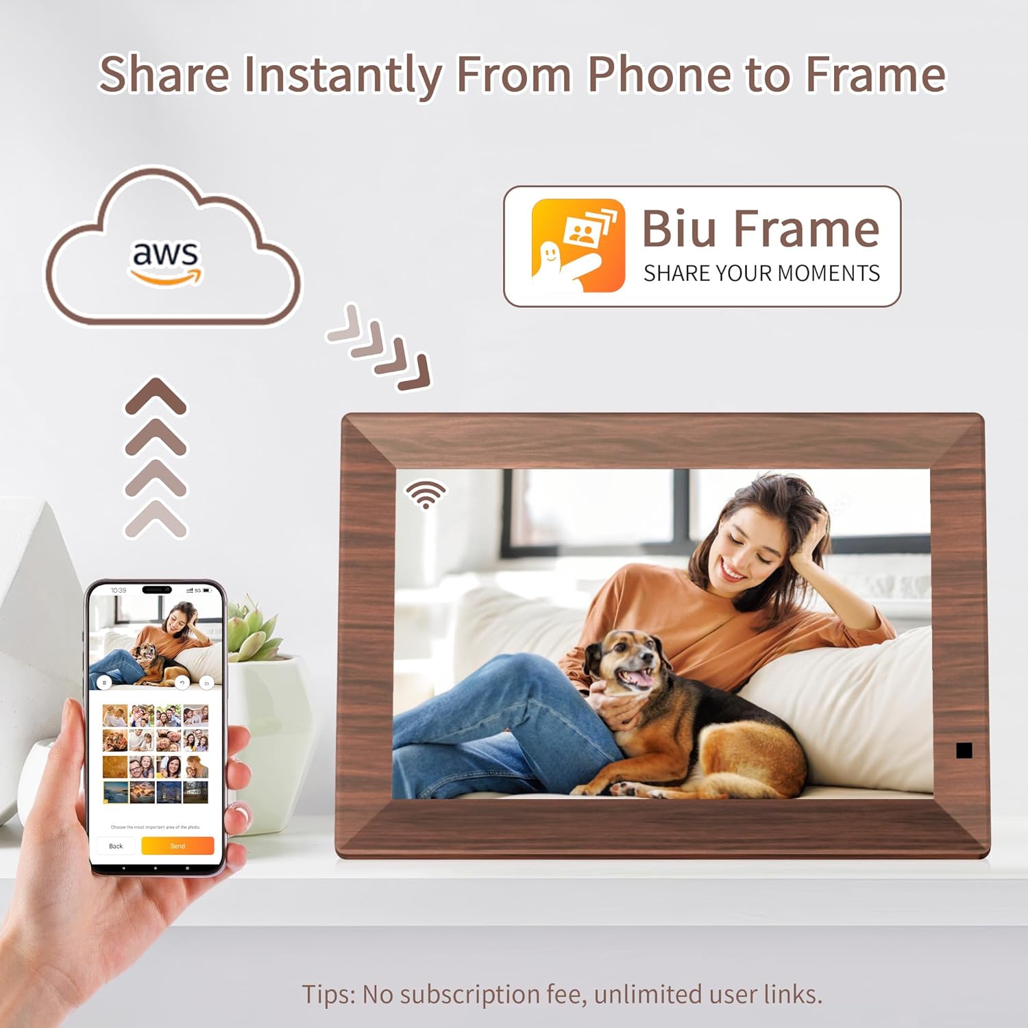10.1 WiFi Digital Picture Frame, IPS Touch Screen Smart Cloud Digital Photo Frame with 64GB Storage, Wall Mountable, Auto-Rotate, Motion Sensor, Share Photos via Biuframe App