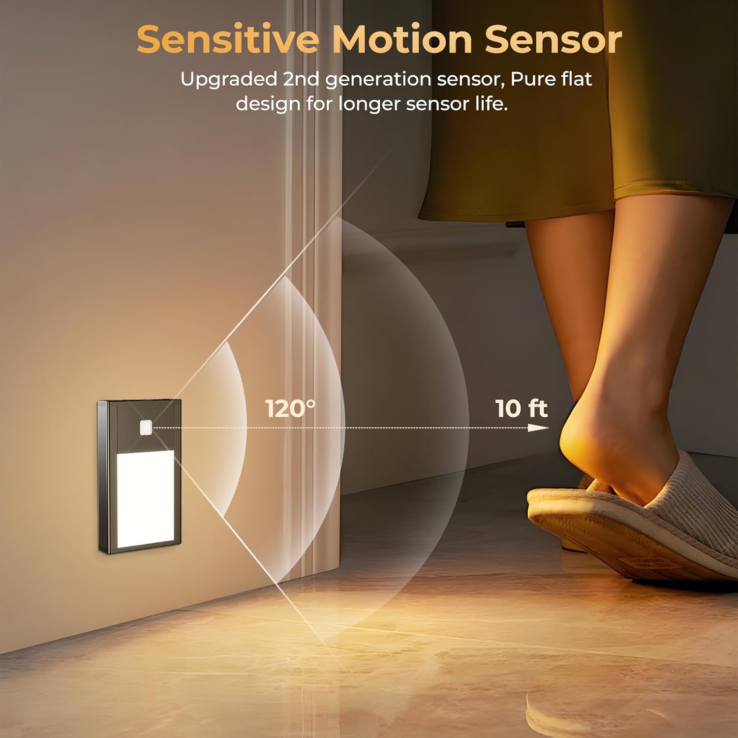 VST Motion Sensor Step Night Lights, Rechargeable Battery Powered Stair Lights with Magnetic Suck Installation for Indoor Bedroom Hallway Stair Nursery Kids Room (2.68 inch 3000K 3Pack Black)