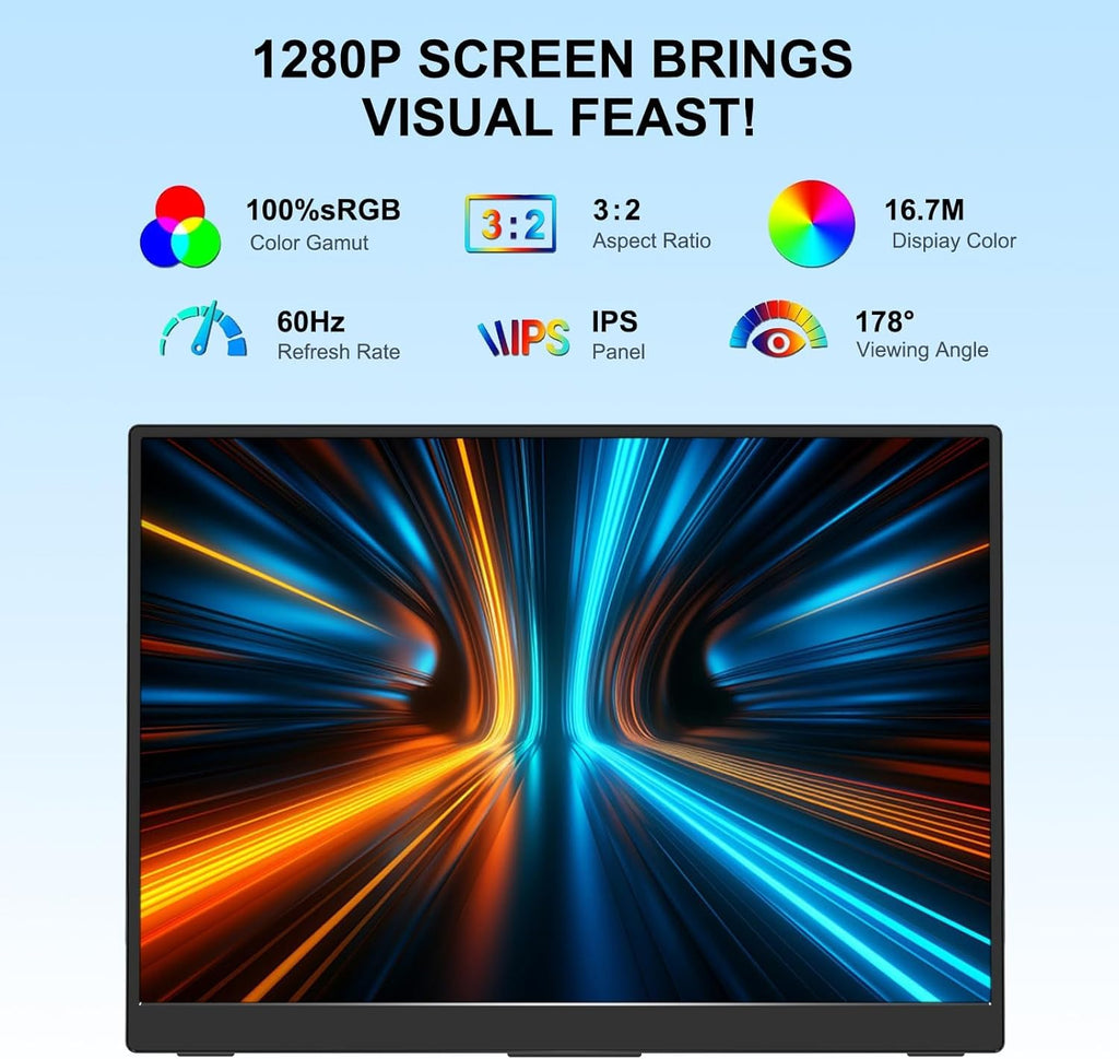 Portable Monitor 10.5'' 1920 * 1280 Ultra-Slim Mini Monitor 3:2,500nits,2000:1,Standard USB C HDMI HDR Computer Monitor for Laptop Switch Mac Phone