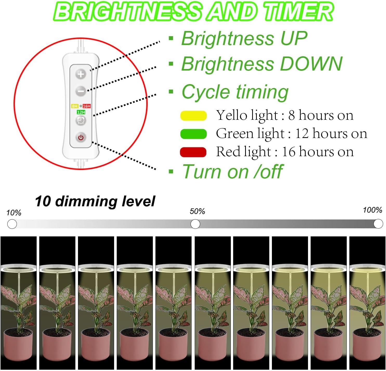 yadoker Plant Grow Light, LED Growing Light Full Spectrum for Indoor Plants,Height Adjustable, Automatic Timer, 5V Low Safe Voltage,Idea for Small Plant Light