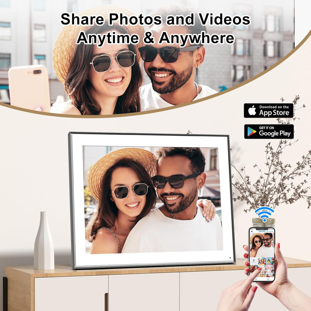 Large Digital Picture Frame 17 inch WiFi-Photo-Frame - 1280 * 960 FHD Touchscreen Display, 32GB Electronic Frame, Wall Mounted, Load Photos and Videos from Phone via App Email, for Mom