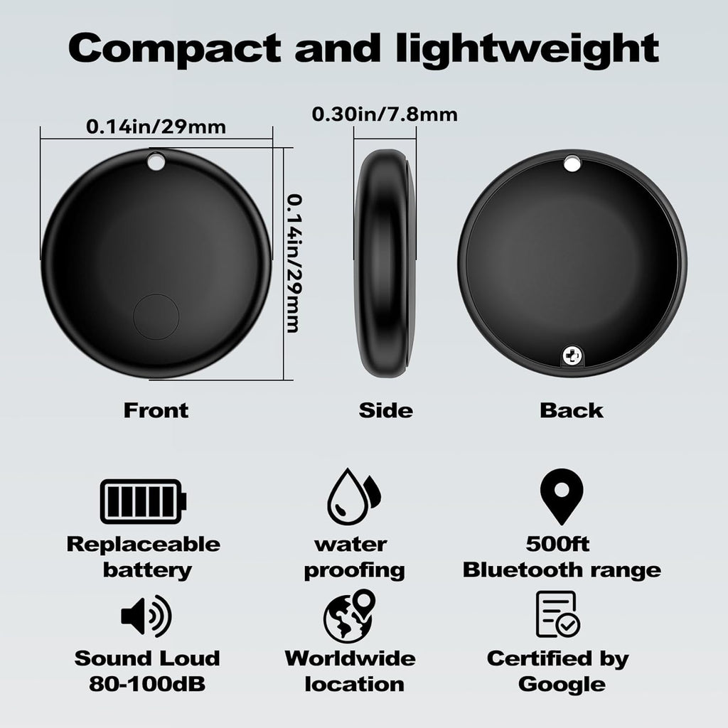 Smart Air Tag Tracker for Android, Google Android Tag Tracker Work with Google Find My Device (Find Hub), Key Finder/Luggage Tracker/Item Locator, 1 Pack Black