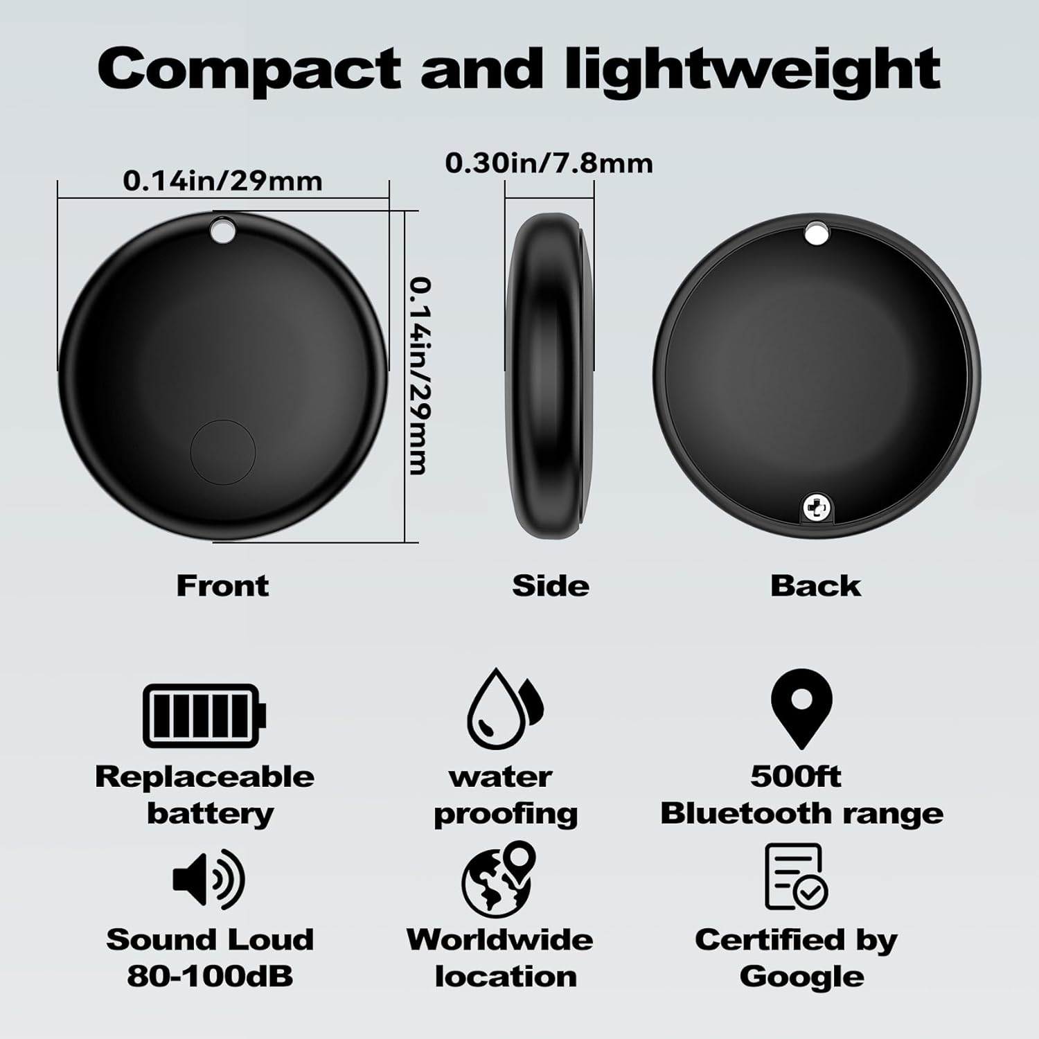 Smart Air Tag Tracker for Android, Google Android Tag Tracker Work with Google Find My Device (Find Hub), Key Finder/Luggage Tracker/Item Locator, 1 Pack Black