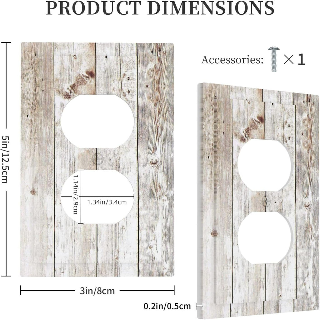 Vintage Light Wood Retro Rustic White Gray Oak Print Outlet Covers 1 Gang Duplex Light Switch Cover Decorative Switch Plates Electrical Receptacle Faceplate Wall Plate for Farmhouse Home Decor