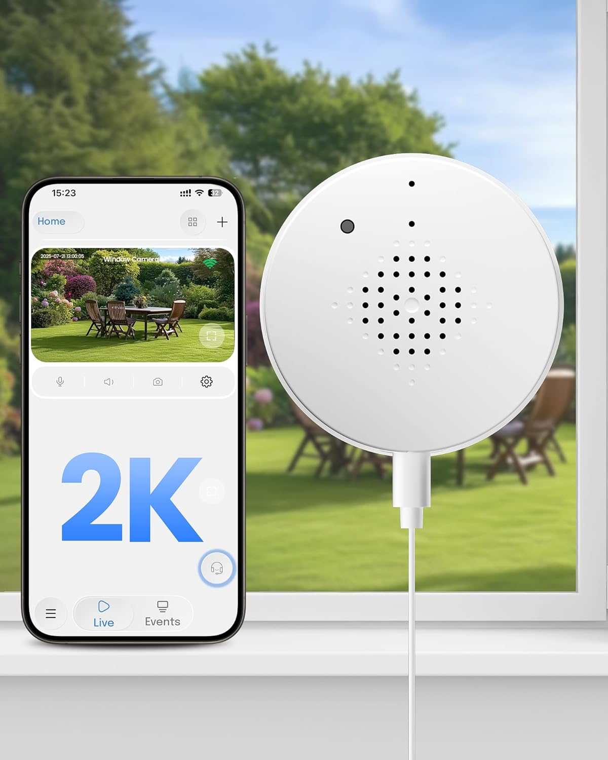 3MP 2K Window Camera, WiFi6 Indoor Camera for Home Security, with Full-Color Night Vision, AI Person/Vehicle/Motion Detection, 24/7 Recording, Easy & Quick Install, Replaces Outdoor Cameras