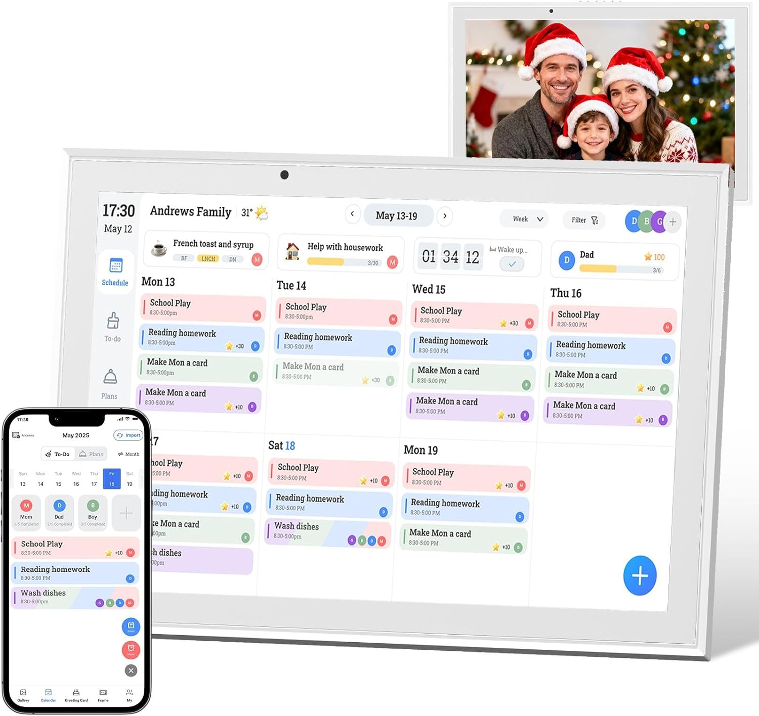 Ringco 10.1" Digital Calendar & Smart Touchscreen Planner, Electronic Calender with Chore Chart for Family Schedules & Meal Planning, Wall Mountable Digital Photo Frame, Christmas Gift Giving (White)