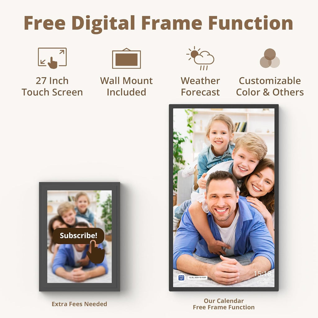 Dragon Touch 27 inch Digital Calendar Chore Chart – Interactive Touchscreen, Smart Family Planner, Hearth Display Desk Digital Calendar Seamless Scheduling Black
