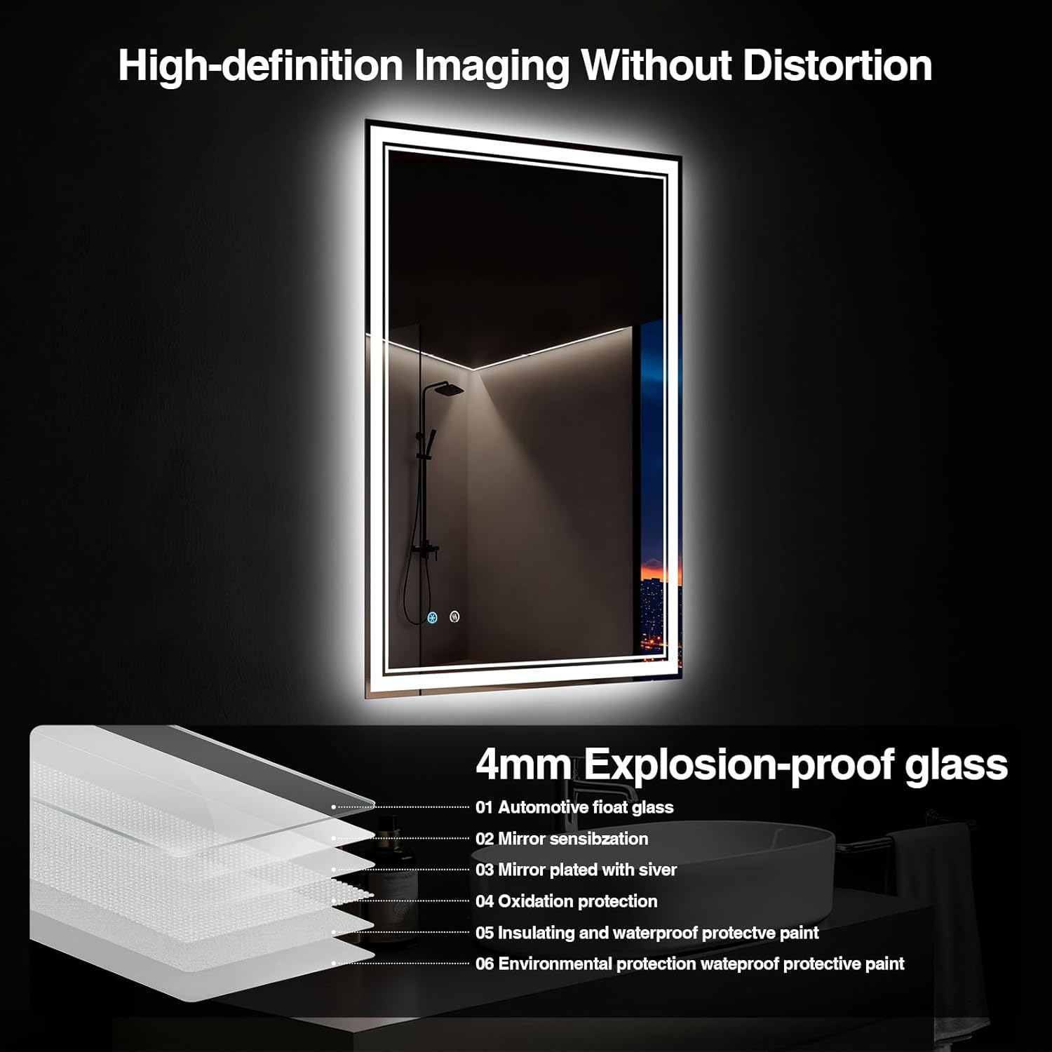 28"x 36" LED Bathroom Mirror with Anti-Fog, Dimmable Backlit + Front Lit, LED Bathroom Vanity Mirror for Wall, Memory Function, Shatter-Proof Glass, ETL Listed(NHYJ7922D)