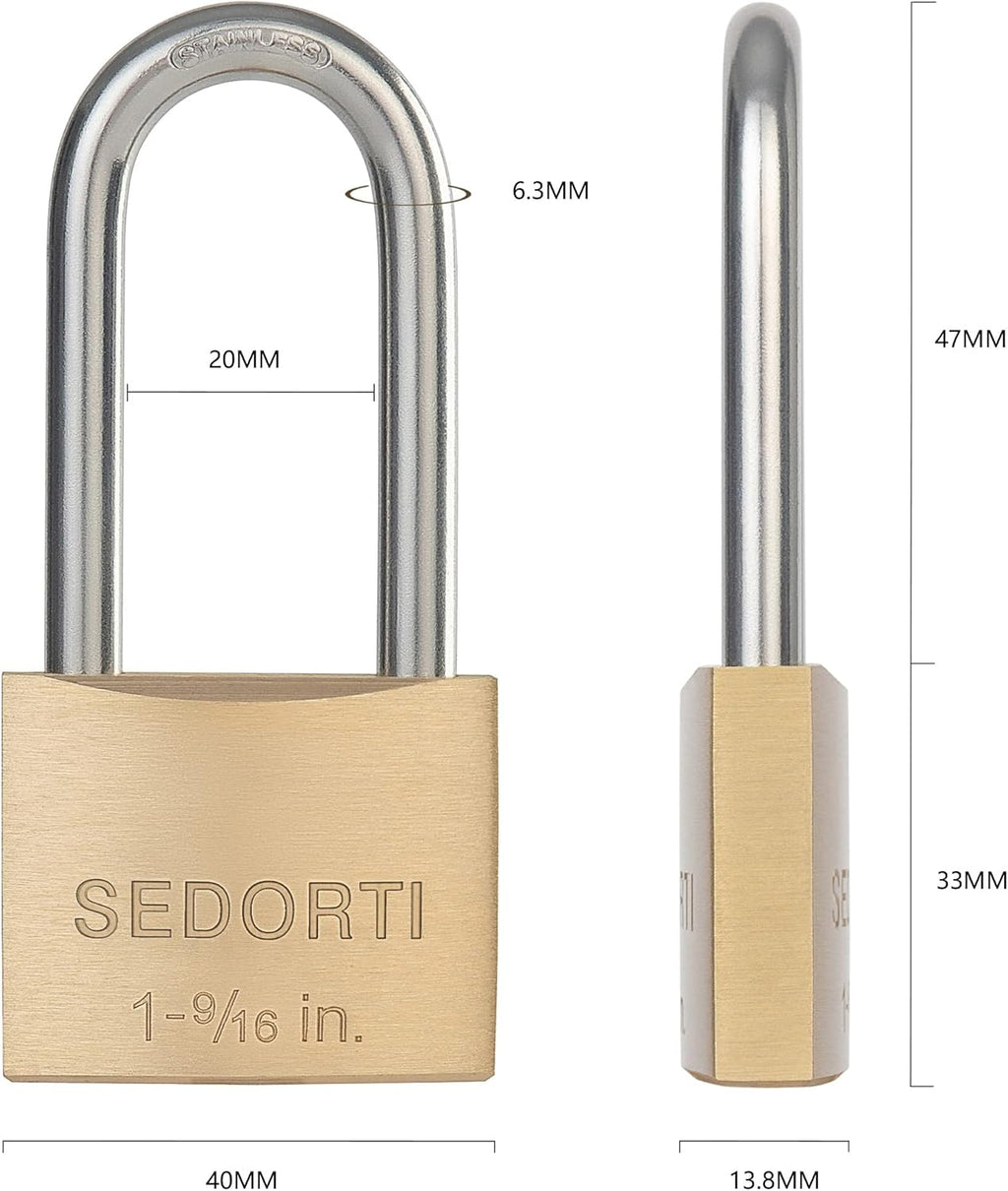 Weatherproof Padlock with Stainless Steel 304 Long Shackle and Solid Brass Body, 1-9/16 in. Wide, 24 Padlocks Keyed Alike, Marine Grade Rustproof Lock for Outdoors Use YNBSP2440