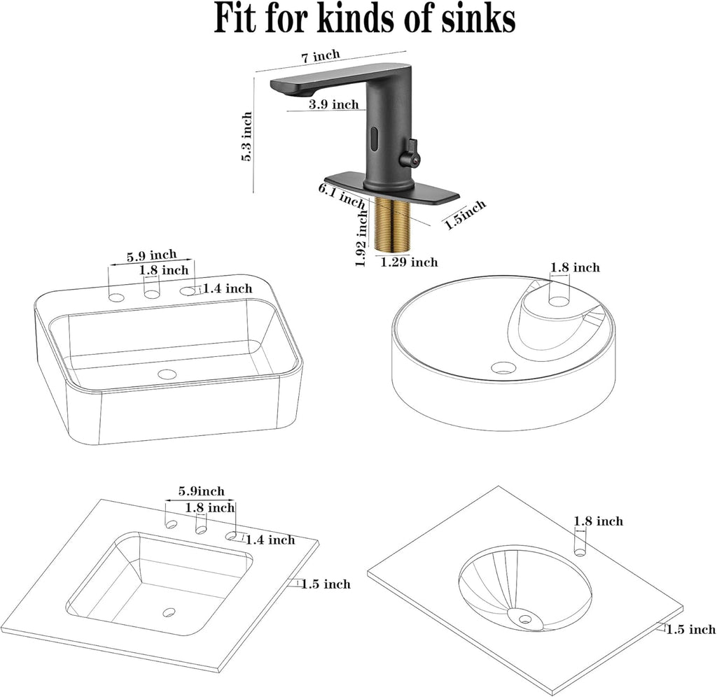 DIY No Drill Gunmetal Gray Sink Faucet with Hole Cover,Touchless Bathroom Faucet Automatic with Motion Sensor for Hygiene.Meets CEC WaterSense Standards.