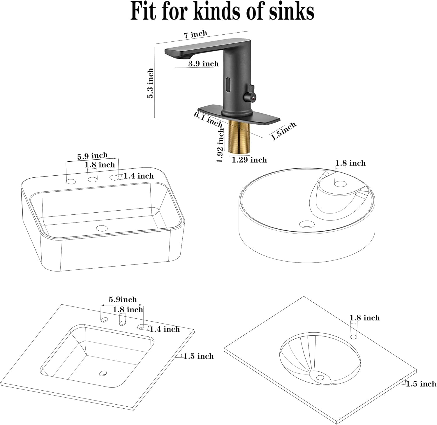 DIY No Drill Gunmetal Gray Sink Faucet with Hole Cover,Touchless Bathroom Faucet Automatic with Motion Sensor for Hygiene.Meets CEC WaterSense Standards.