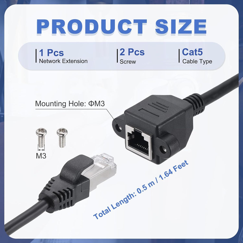 MECCANIXITY Cat5 Ethernet Extension Cable, 1.6Ft RJ45 Male to Female Screw Panel Mount Ethernet Cable Extender with 2pcs Screw for Router Modem PC Laptop Smart TV Printer