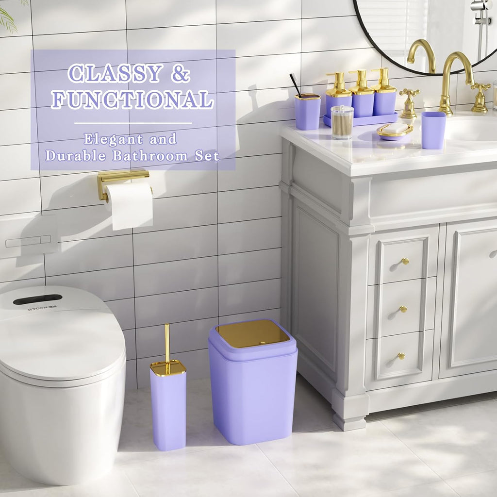 Bathroom Accessory Set, 11PC Bathroom Set, Purple Bathroom Accessories, Bathroom Accessories Set with Trash Can, 3PC Soap Dispensers and Toilet Brush