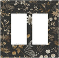 Decorative Outlet Covers Black Gold Floral Dark Leaves Vintage Flowers 2 Gang Double GFCI Rocker Electrical Wall Panels Light Switch Cover Plate for Bed Room Home Decor