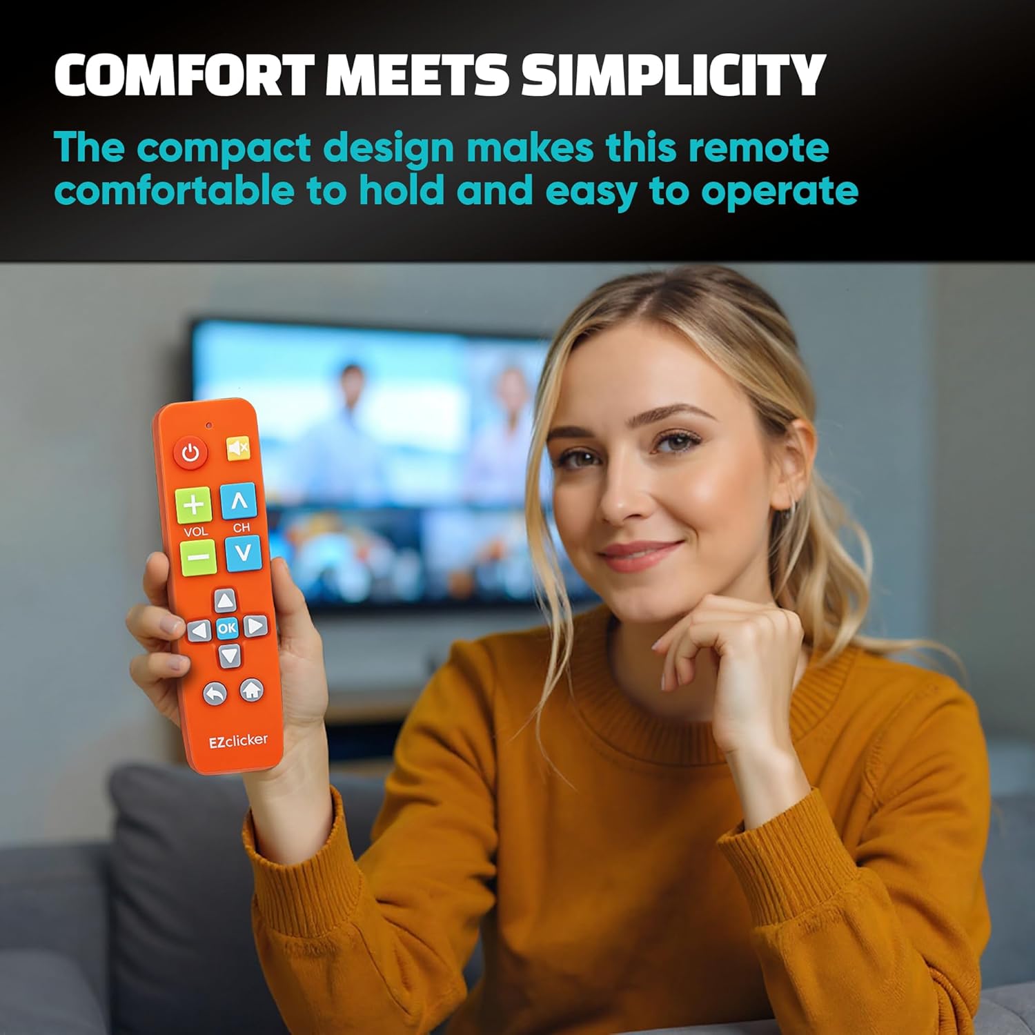 Big Button Universal TV Remote (Orange) Simple Easy to Use, Great for Seniors, Works with Major TV Brands (2xAAA Batteries Not Included)