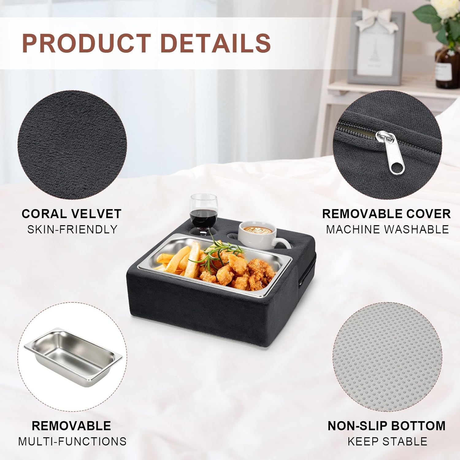 Couch Cup Holder, Couch Caddy, Couch Drink Holder, Bed Cup Tray, Sofa Cup Holder Remotes Holder for Cups, Headphones, Snacks and Phones, Use it on Car, Pack, Beach, RV, and More(Grey)