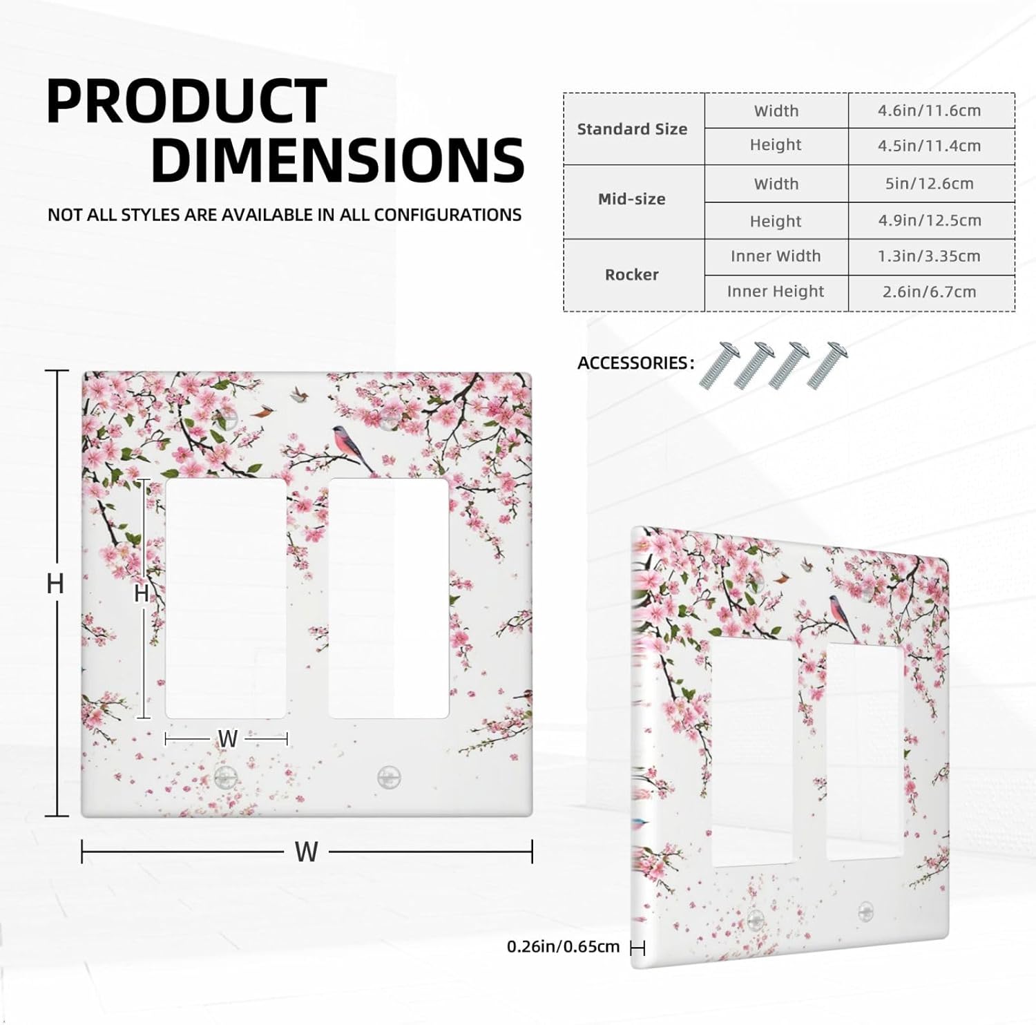 Decorative Outlet Covers Rustic Plum Blossom Pink Flowers 2 Gang Light Switch Cover Plate Double Rocker Wall Plate Switch Plate Covers Faceplate for Home Bedroom Decor （2 Pack）