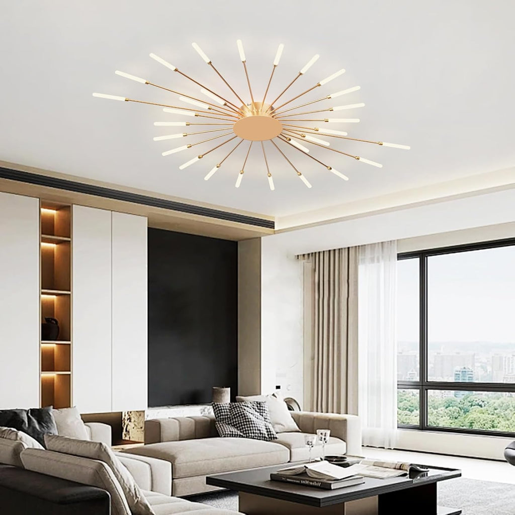 Modern Ceiling Light Flower Shape, Metal Firework Ceiling Lamp with Plug-in LED Source, Lighting Fixture for Living Room Dining Room Bedroom, Natural Light