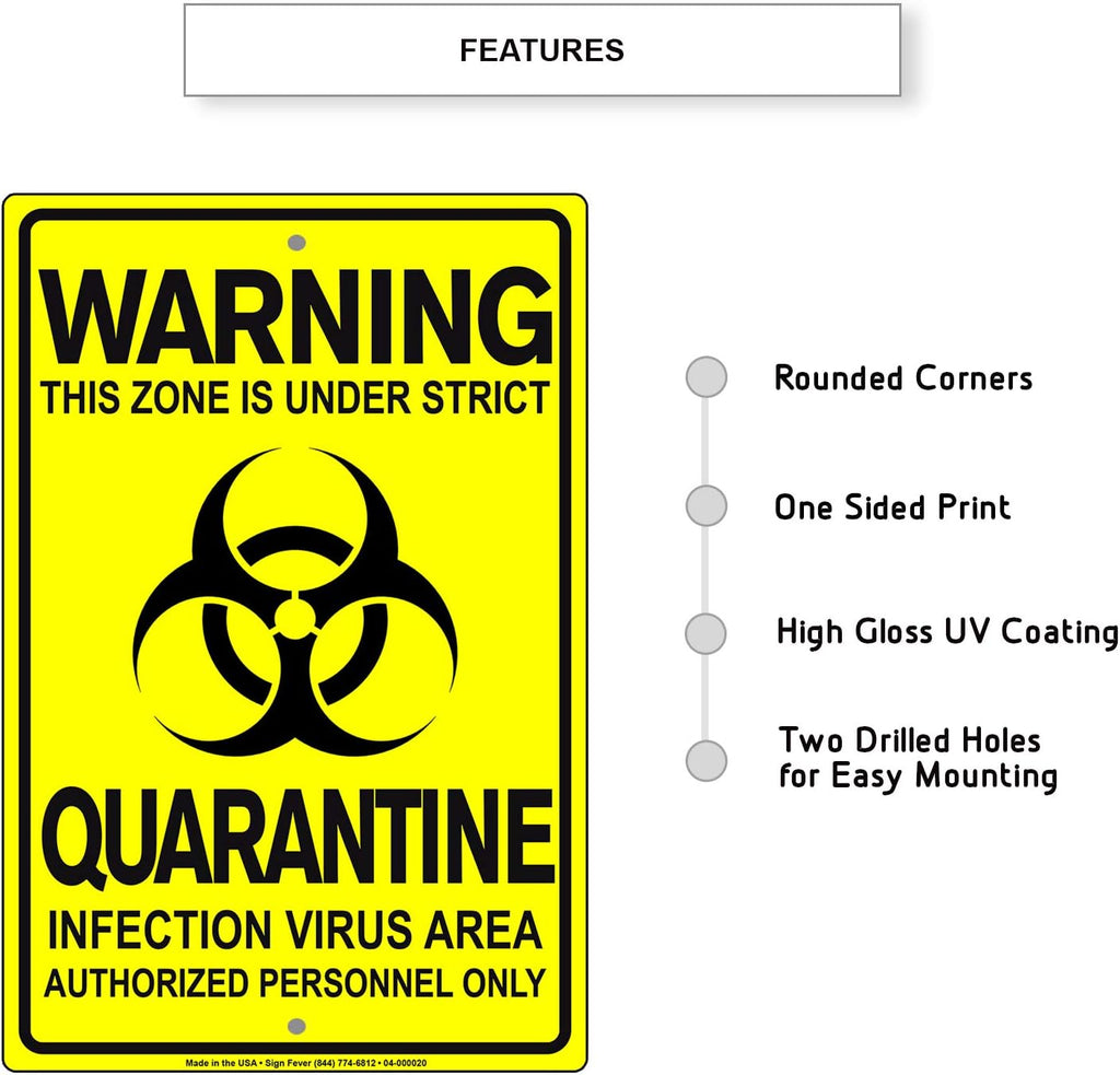 Details About This Zone is Under Strict Quarantine Infection Disease Area Display Warning Notice Outdoor Unique Aluminum Metal Sign 8"x12"