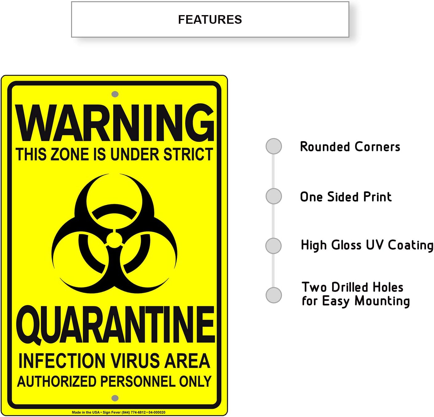 Details About This Zone is Under Strict Quarantine Infection Disease Area Display Warning Notice Outdoor Unique Aluminum Metal Sign 8"x12"