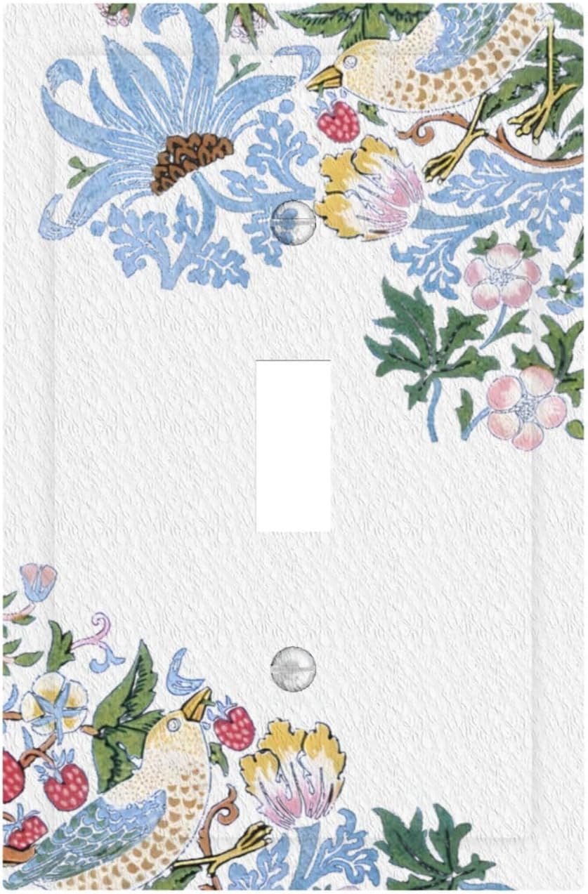 Decorative Light Switch Cover Plate Retro Morris Strawberry Rustic Plant Bird 1 Gang Wall Plate Oversized Single Toggle Wall Cover Plate Jumbo Electrical Switchplate Faceplate