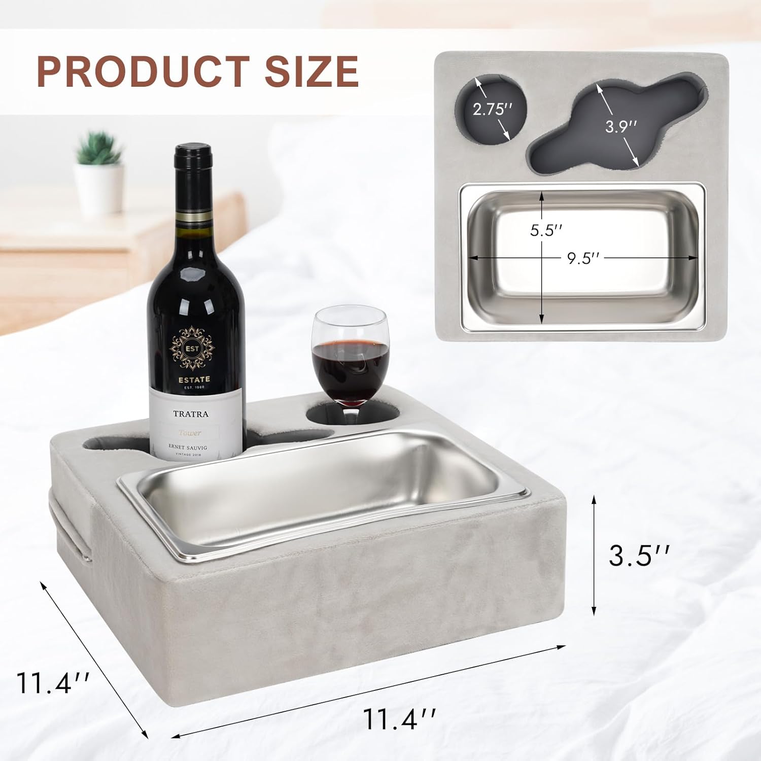 Couch Cup Holder, Couch Caddy, Couch Drink Holder, Bed Cup Tray, Sofa Cup Holder Remotes Holder for Cups, Headphones, Snacks and Phones, Use it on Car, Pack, Beach, RV, and More(Silvergrey)