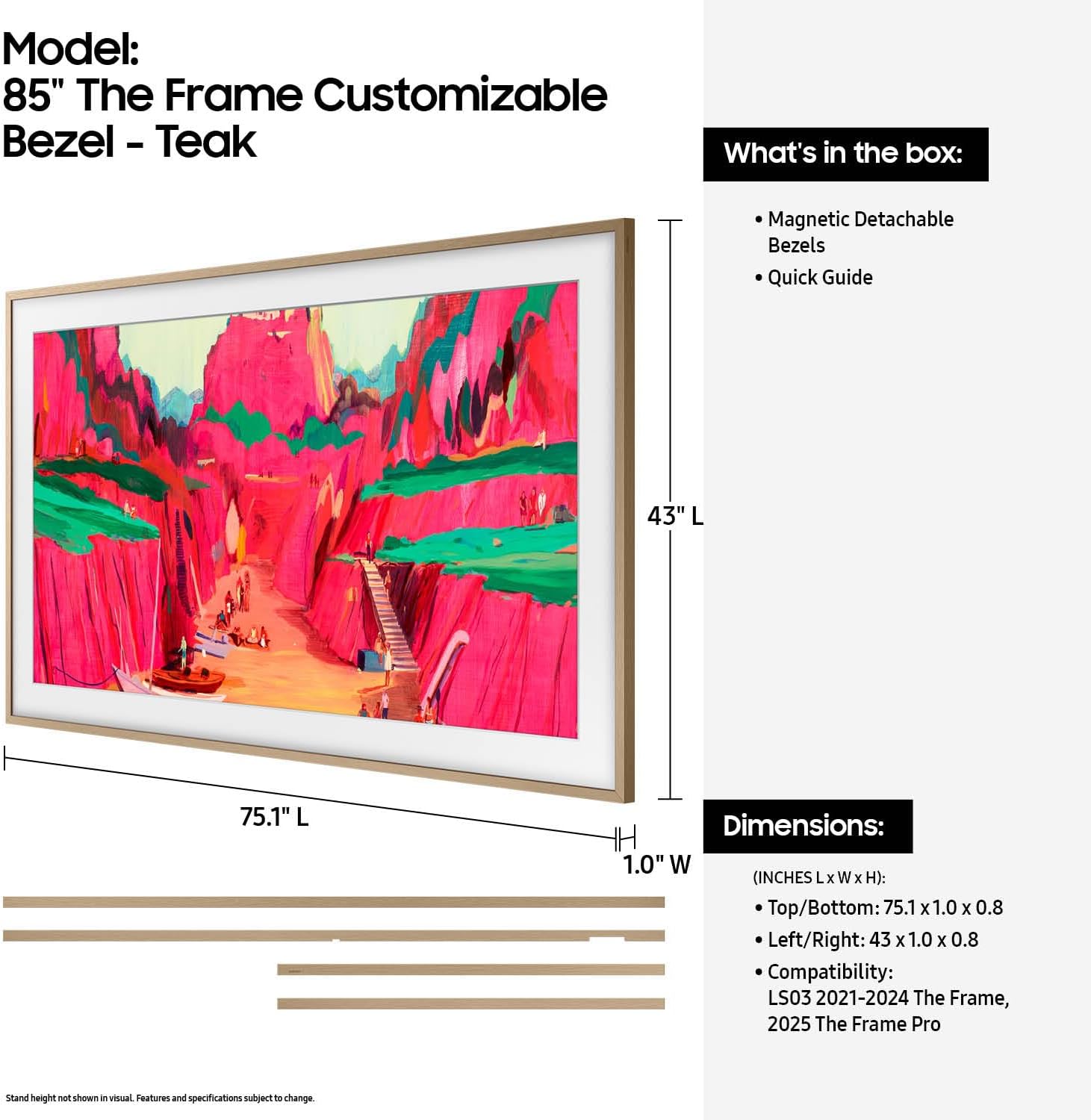 Samsung 85” The Frame Customizable Bezel (2025 Model), Magnetic, Quick and Easy Installation, VG-SCFF85TKBZA, Modern Teak