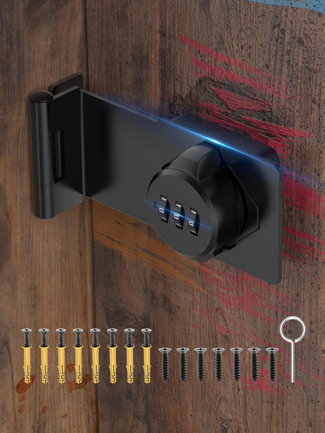 Cabinet Password Hasp Locks, 90 Degree Barn Door Lock, Household Security Combination Latch Lock for Locker, Fence, Bathroom, Outdoor, Garden (Black-1PC)