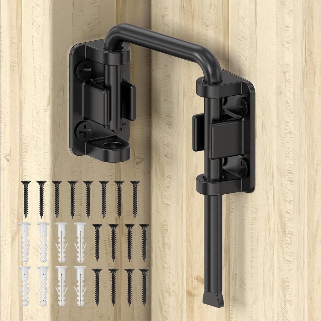 Sliding Door Loop Lock, 90/180 Degree Stainless Steel Patio Door Latch for Sliding Barn/Single/Double Opening Gate, Shed, Closet, Window, Fence - Home Security Loop Latch (Black-1PC)