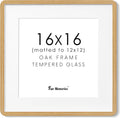 16x16 Picture Frame, Square 16 by 16 Frames for Wall - Solid Oak Wood & Tempered Glass, 16 x 16 Wood Frame Matted to 12 x 12, Square Picture Frame 16"x16" for Home Decor, Natural Oak Color, 1 Pack