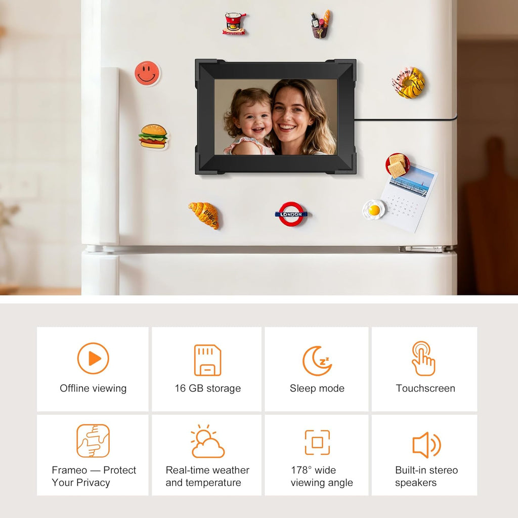 KPCB Tech Magnetic Picture Frames for Refrigerator, 8 inch Digital Photo Frames Smart WiFi & App Control, Electronic Picture Frame with 1280x800 HD Touch Screen for Parents, Grandparents, Friends