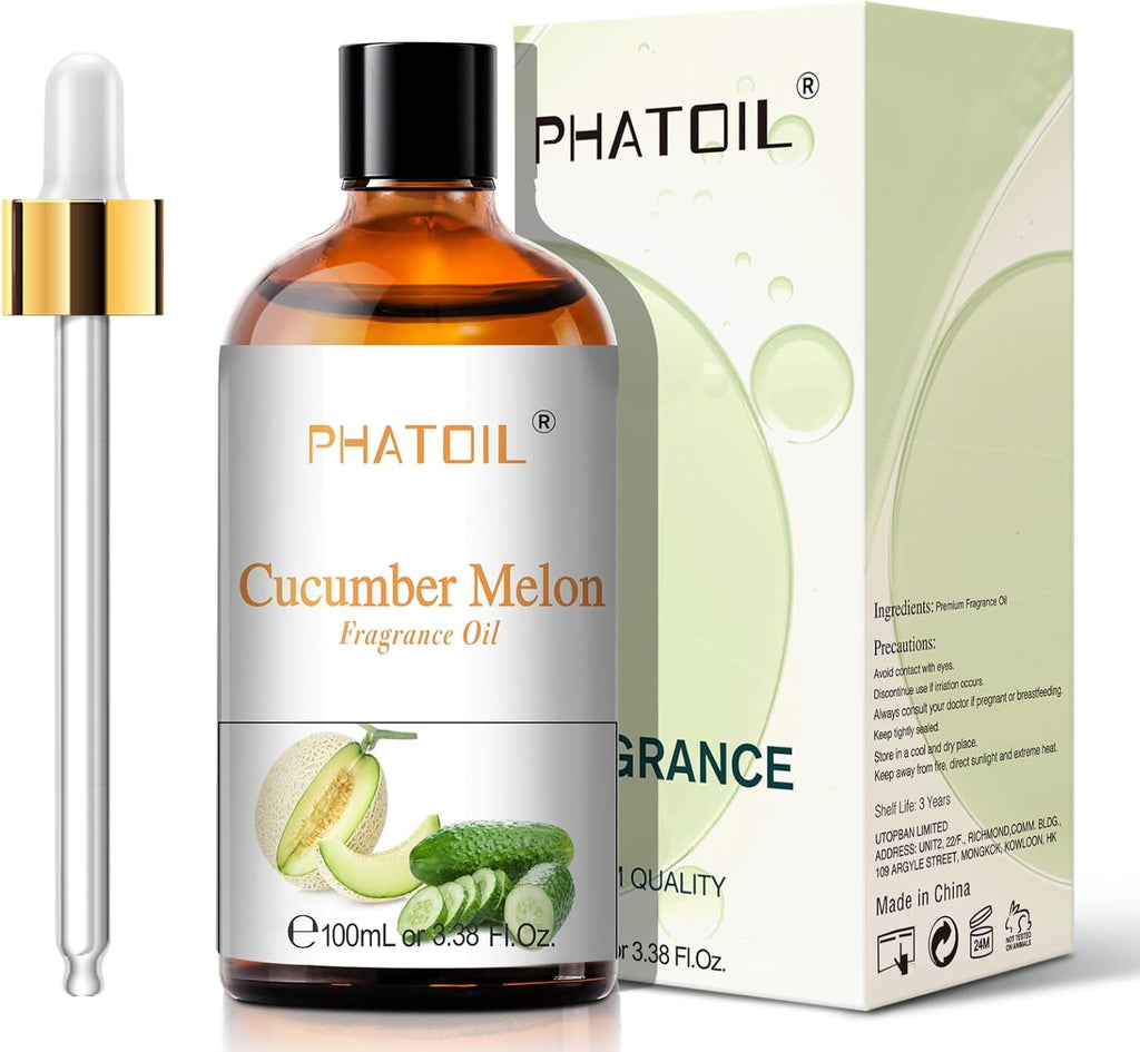 PHATOIL 3.38FL.OZ Cucumber Melon Fragrance Oils for Aromatherapy, Essential Oils for Diffusers for Home, Perfect for Diffuser, Yoga, Skin Care, DIY Candle and Soap Making - 100ml