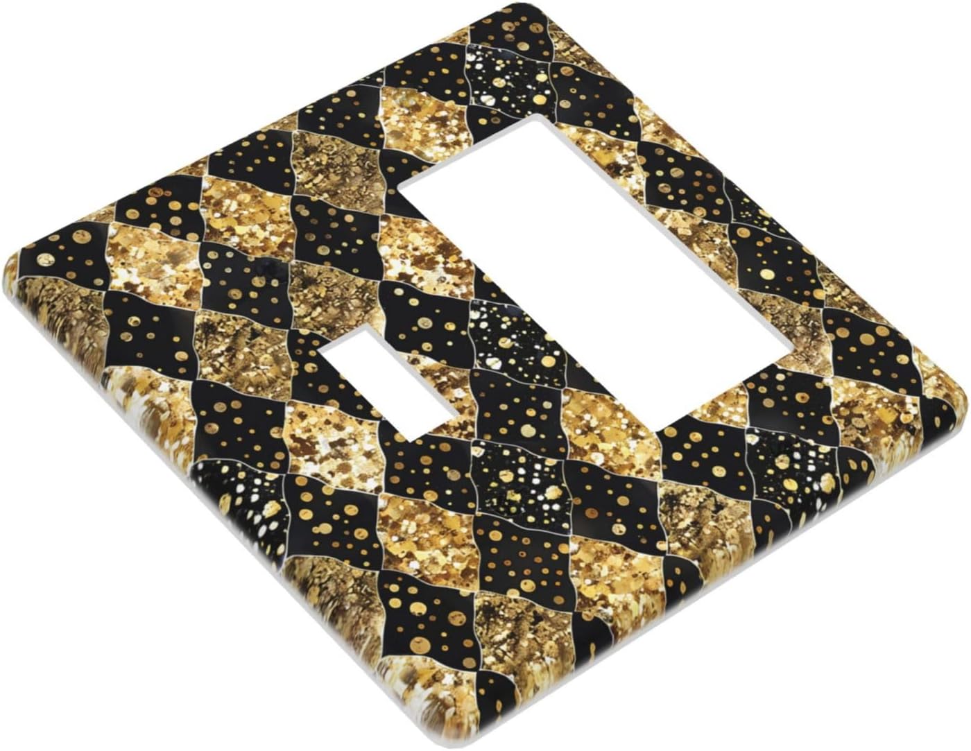 Gold Black Marble Geometric Plaid Glitter Outlet Covers 1 Toggle 1 Rocker Combination Light Switch Cover Plate Decorative Wall Plate Electrical Switch Plates for Bedroom Bathroom Decor