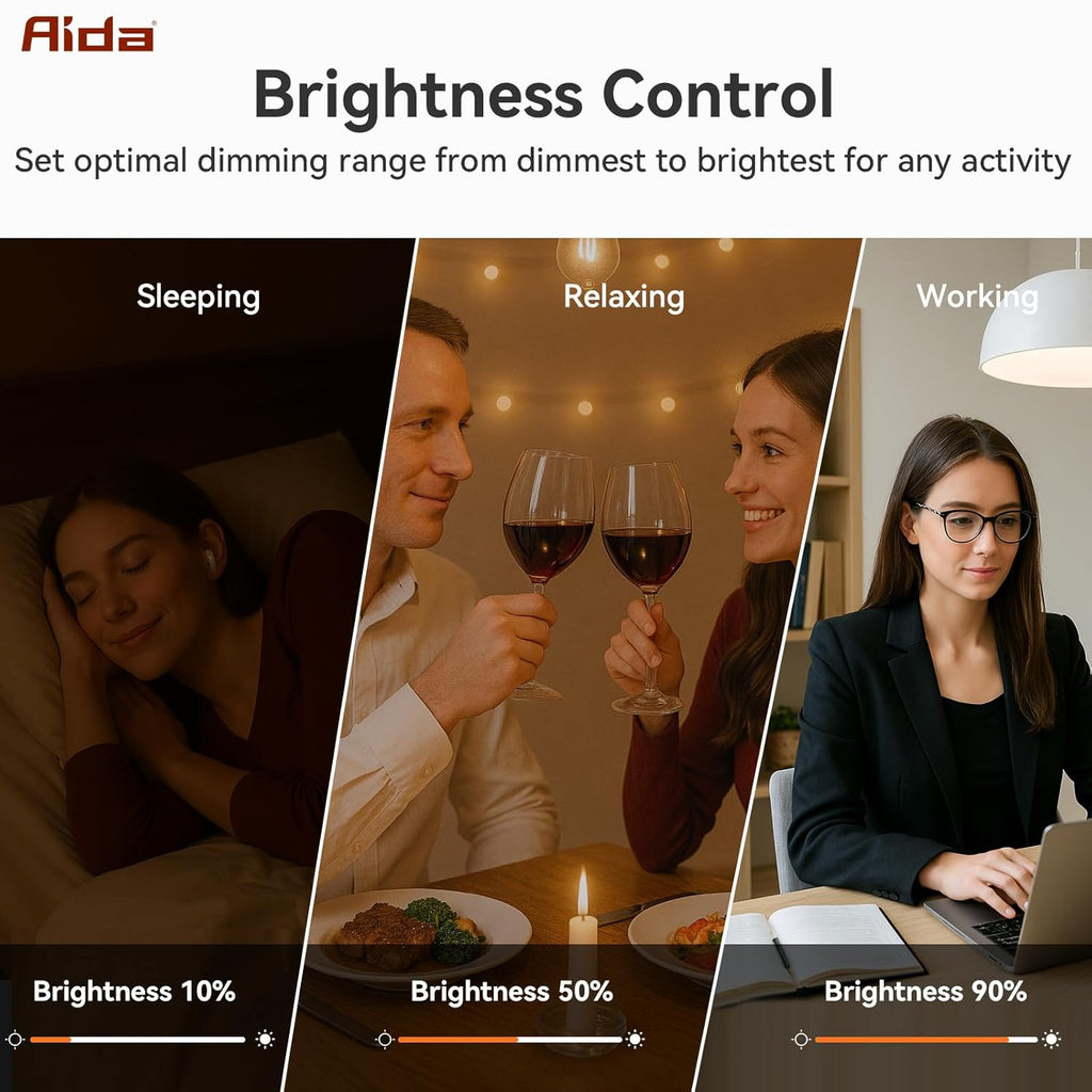 AIDA Digital Toggle Dimmer Switch for Dimmable LED, CFL & Incandescent Bulbs, Single Pole/3-Way, Screwless Wall Plate Included, UL Listed, No Neutral Wire Needed, Matte White (4 Pack)